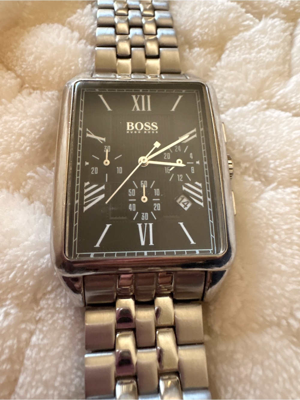 Boss Rectangular Black Dial Stainless Steel Watch